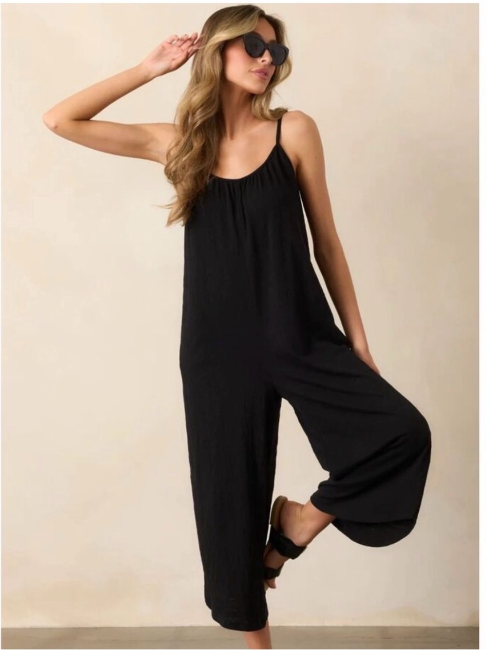 Z Supply Summerland Slim Black Knit Flared Jumpsuit